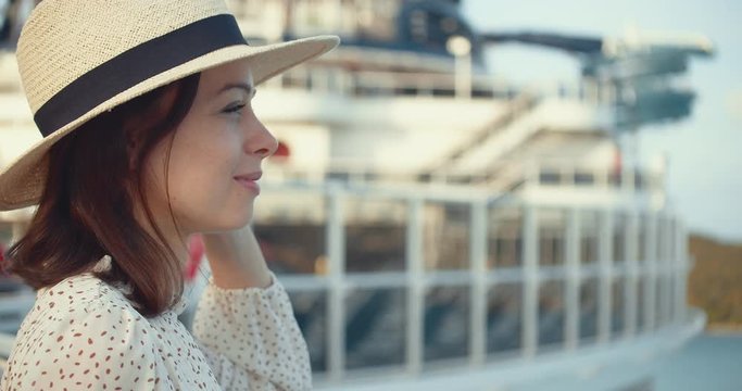 Smiling young passenger on a ship. Shot on Black Magic Cinema Camera