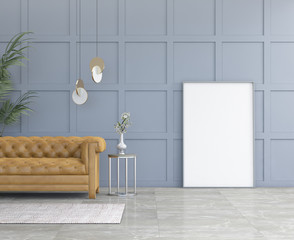 Interior design simple scene with mock up frames. Modern interior. 3d render studio. 3d illustration.