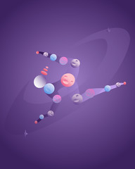 abstract illustration. Girl,  universe,  planets.