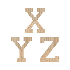 Alphabet letters X Y Z with brown paper