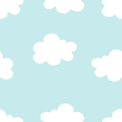 Seamless pattern with doodle clouds. Hand drawn children illustration in soft pastel colors for wallpaper, textile cotton print, bed linen, wrapping paper, kids clothes, cards, posters, baby textile.