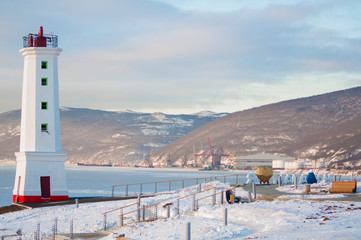 
Lighthouse on the shore of the Sea of ​​Okhotsk in Magadan.