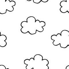Seamless pattern with doodle clouds. Hand drawn children illustration in soft pastel colors for wallpaper, textile cotton print, bed linen, wrapping paper, kids clothes, cards, posters, baby textile.