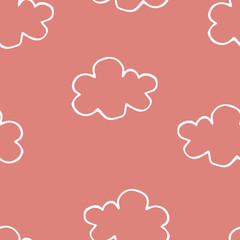 Seamless pattern with doodle clouds. Hand drawn children illustration in soft pastel colors for wallpaper, textile cotton print, bed linen, wrapping paper, kids clothes, cards, posters, baby textile.