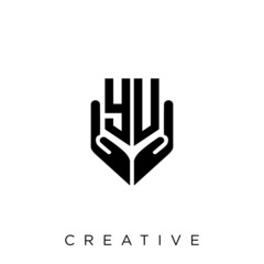 yu or yv shield hand logo design vector icon