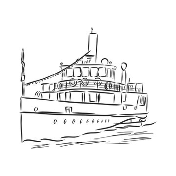 ship, steamboat, steamship, doodle style, sketch illustration, hand drawn, vector. steamship, vector sketch illustration