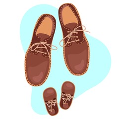 Father and son brown boots on a white background. Illustration for father's day.