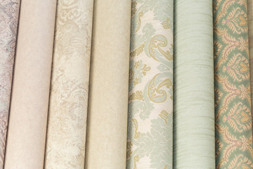 Trendy multicolored modern design rolls Wallpaper as background. Luxury wallpapers for interiors.