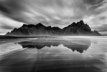 Vestrahorn mountain and black sand beach in stokksnes peninsula Iceland