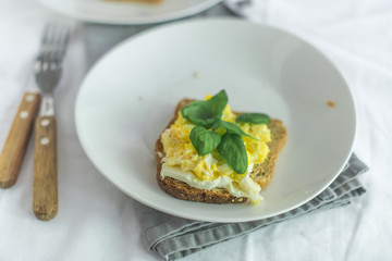 Toast with scrambled eggs