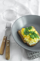 Toast with scrambled eggs