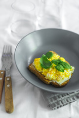Toast with scrambled eggs