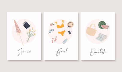 Summer banner set. Summer essentials. Vector illustration.