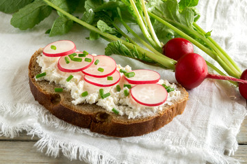 Rye bread with butter and radish.