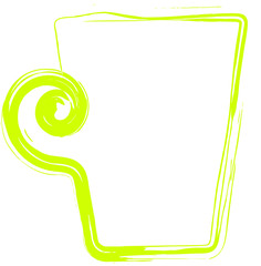 Cup - a green outline is drawn in one line. Tea party symbol in abstract form, child's drawing.