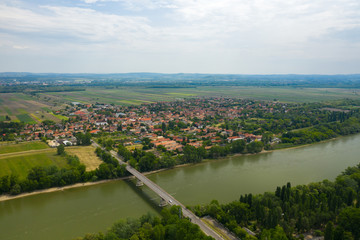Zoltan Tildy Bridge over Danube river. Tahitotfalu in the background.