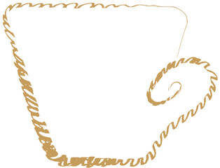 Cup - a brown outline is drawn in the style of doodle, dishes for coffee. Tea party symbol in abstract form, icon for a coffee shop.
