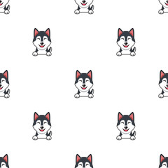 Cartoon character siberian husky dog seamless pattern background for design.