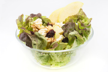 Waldorf salad apple, nuts raisins, lettuce and mayonnaise