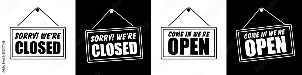 Poster closed and open in signboard with a rope on transparent background. vector