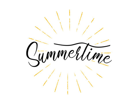 Summertime logo with abstract sun design. Vector Illustration for summer banner, label, poster, flyer.