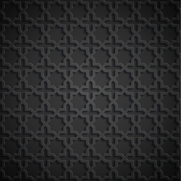 Seamless symmetrical abstract vector background in arabian style made of emboss geometric shapes with shadow.