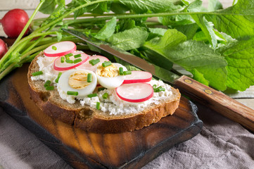 Rye bread with butter and radish.