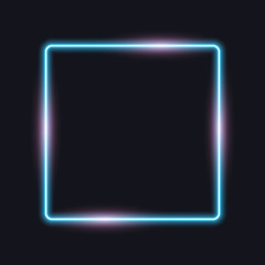 Neon square frame, blue and pink glow, vector illustration.