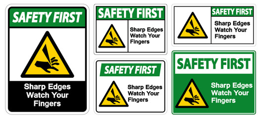 Safety First Sharp Edges Watch Your Fingers Symbol Sign Isolate On White Background,Vector Illustration EPS.10