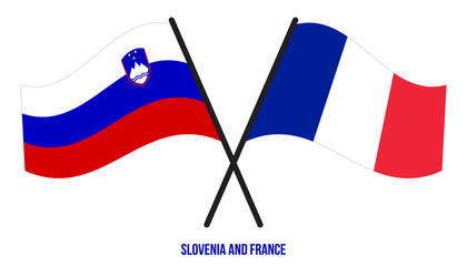 Slovenia and France Flags Crossed And Waving Flat Style. Official Proportion. Correct Colors