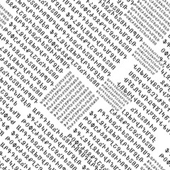 Armenian alphabet seamless pattern, black and white, isolated on white background