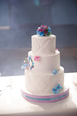 Wedding cake. Delicious sweet holiday buffet with desserts.