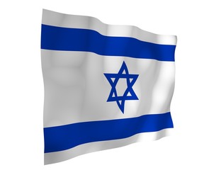 The flag of Israel. State symbol of the State of Israel. A blue Star of David between two horizontal blue stripes on a white field. 3d illustration