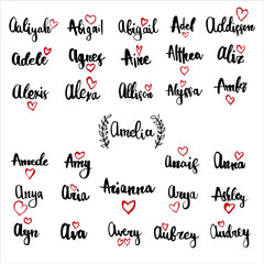 Female name drawn by brush. Handwritten vector girl names.