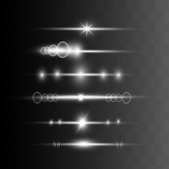 White horizontal lens flares pack. Laser beams, horizontal light rays.Beautiful light flares.