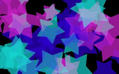 Multicolored translucent stars on a dark background. Orange tones. 3D illustration
