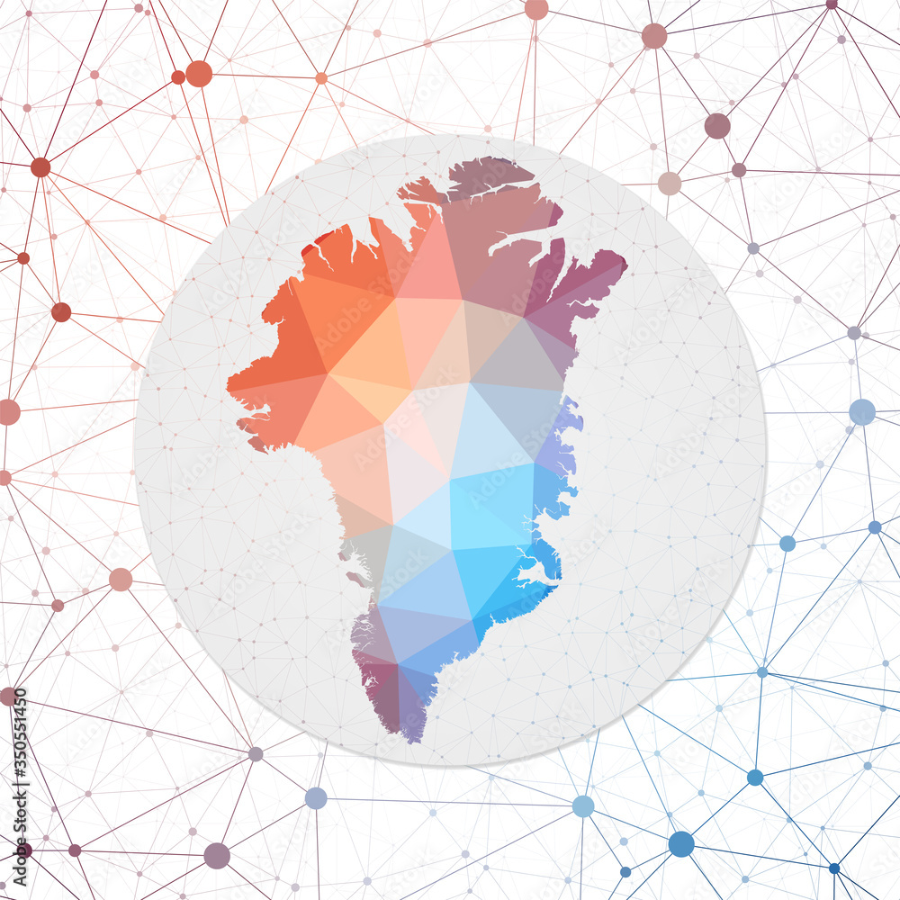 Poster abstract vector map of greenland. technology in the country geometric style poster. polygonal greenl