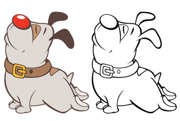 Vector Illustration of a Cute Cartoon Character Hunting Dog for you Design and Computer Game. Coloring Book Outline 