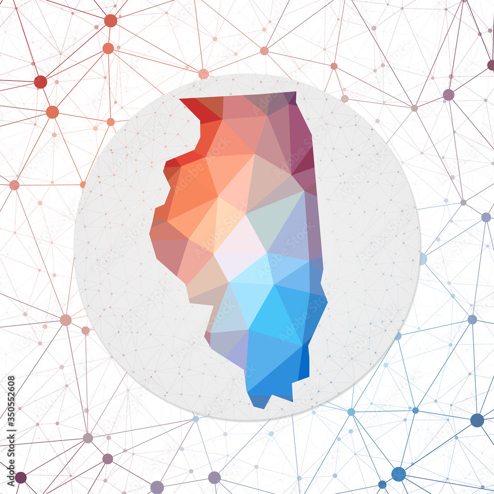Poster Abstract vector map of Illinois. Technology in the US state geometric style poster. Polygonal Illinois map on a 3D triangular mesh background. EPS10 Vector.