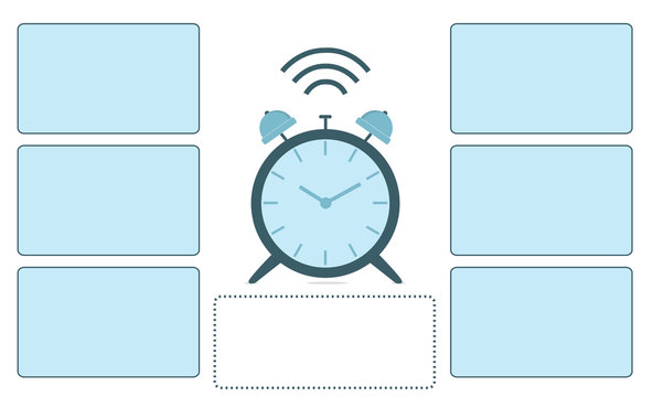 Time Management Infographic with alarm clock graphic and text boxes