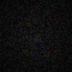 Abstract illustration of small multicolored squares or pixels on black background