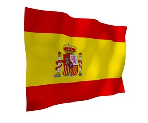 Obraz premium The flag of Spain. Official state symbol of the Kingdom of Spain. Concept: web, sports pages, language courses, travelling, design elements. 3d illustration