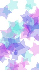 Multicolored translucent stars on a white background. Pink tones. 3D illustration
