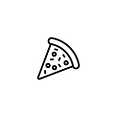 Triangular pizza slice vector icon in linear, outline icon isolated on white background