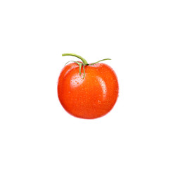 Vegetable Red bell tomato with water drops on a white background isolate.