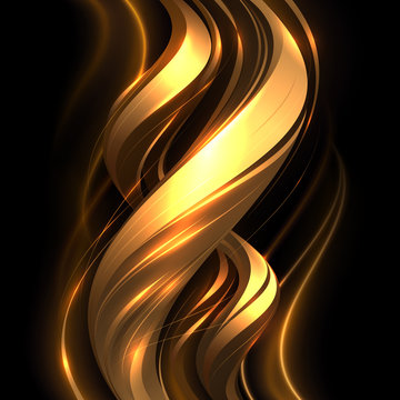 Abstract Gold Glow Lines On Black Background