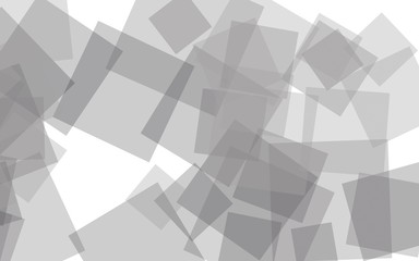 Gray translucent squares on white background. Gray tones. 3D illustration