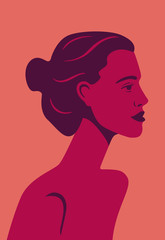 beautiful girl model in profile on red