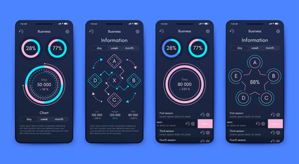 Modern infographic vector elements for business brochures. Use in website, corporate brochure, advertising and marketing. Pie charts, line graphs, bar graphs and timelines.