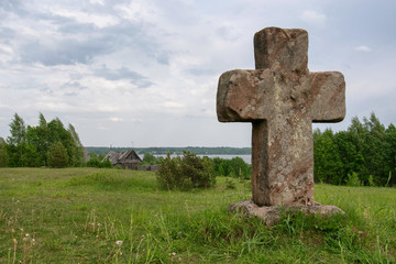 Road cross of the XII century on the route from the Varangians to the Greeks. Vicinities of Novinka...